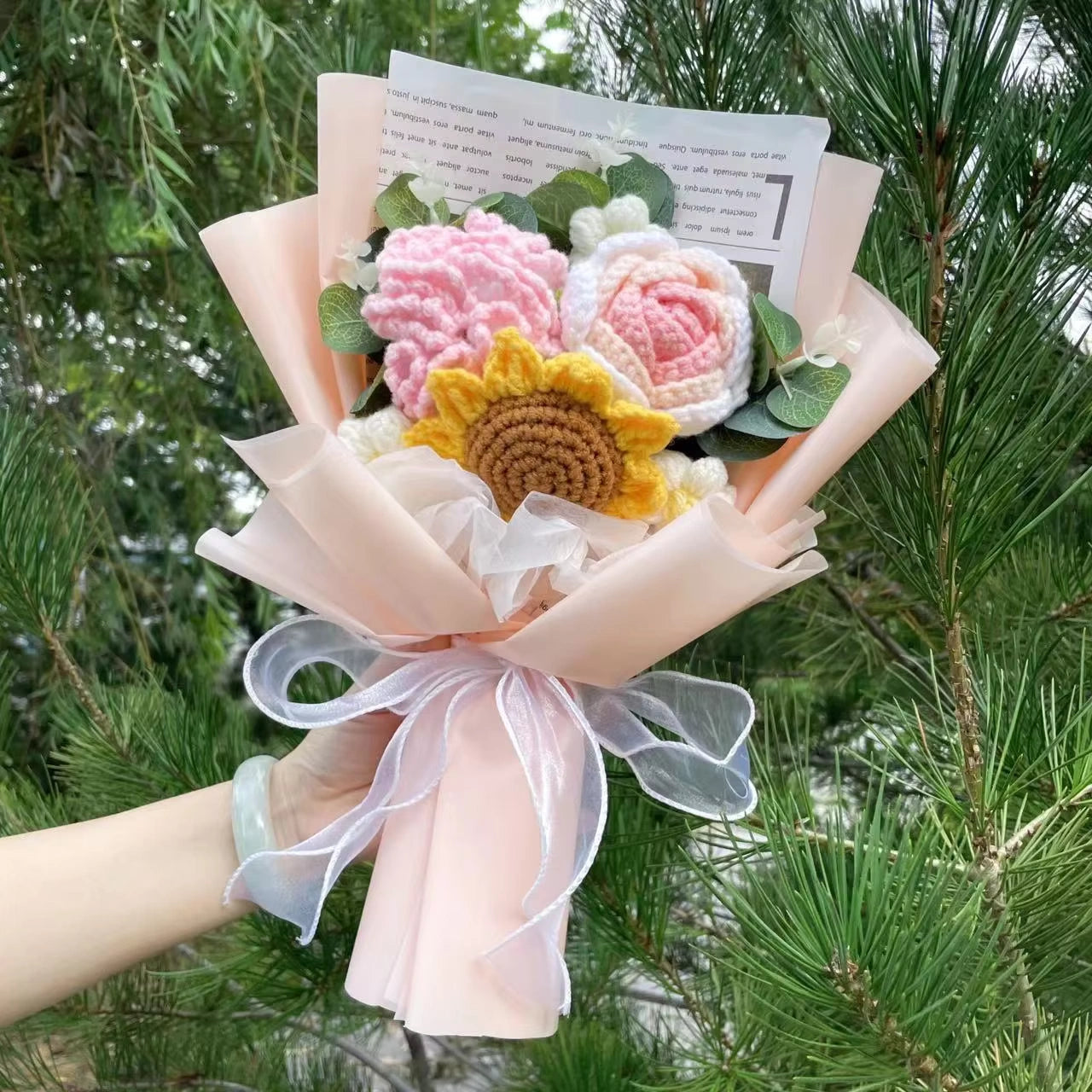 "Dawn" - Sunflower Tulip Crochet Flowers Bouquet w/ Mix