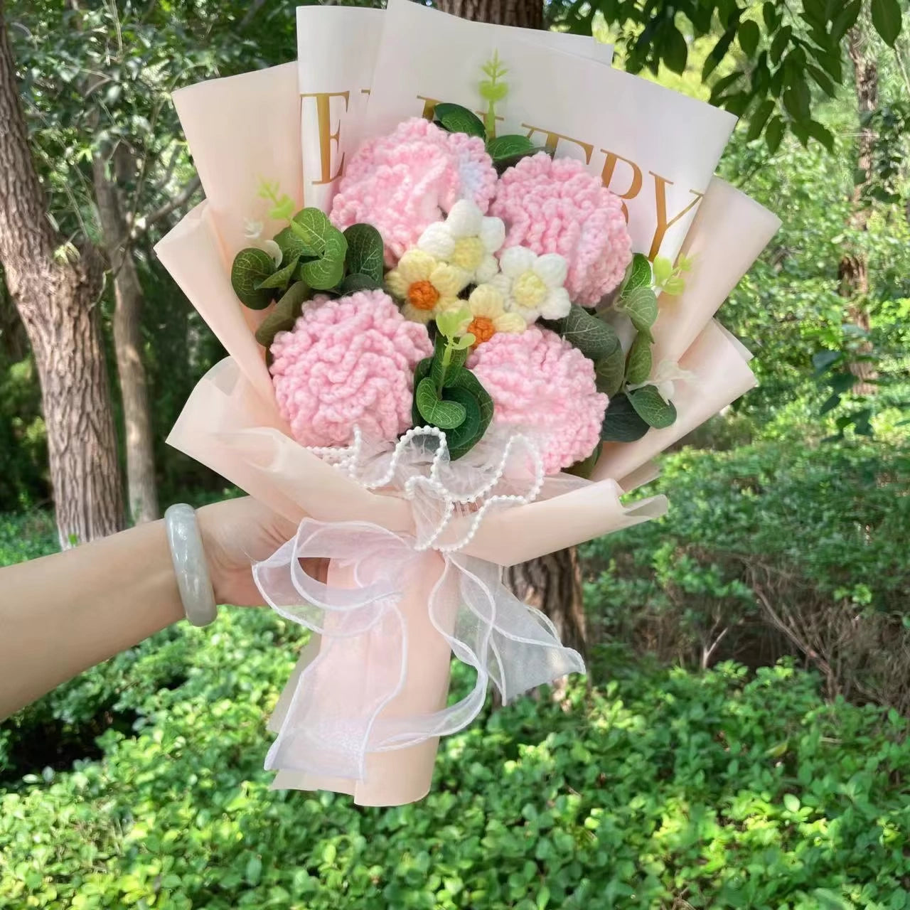 "Quad Carnation" - Carnation Crochet Flowers Bouquet w/ Mix