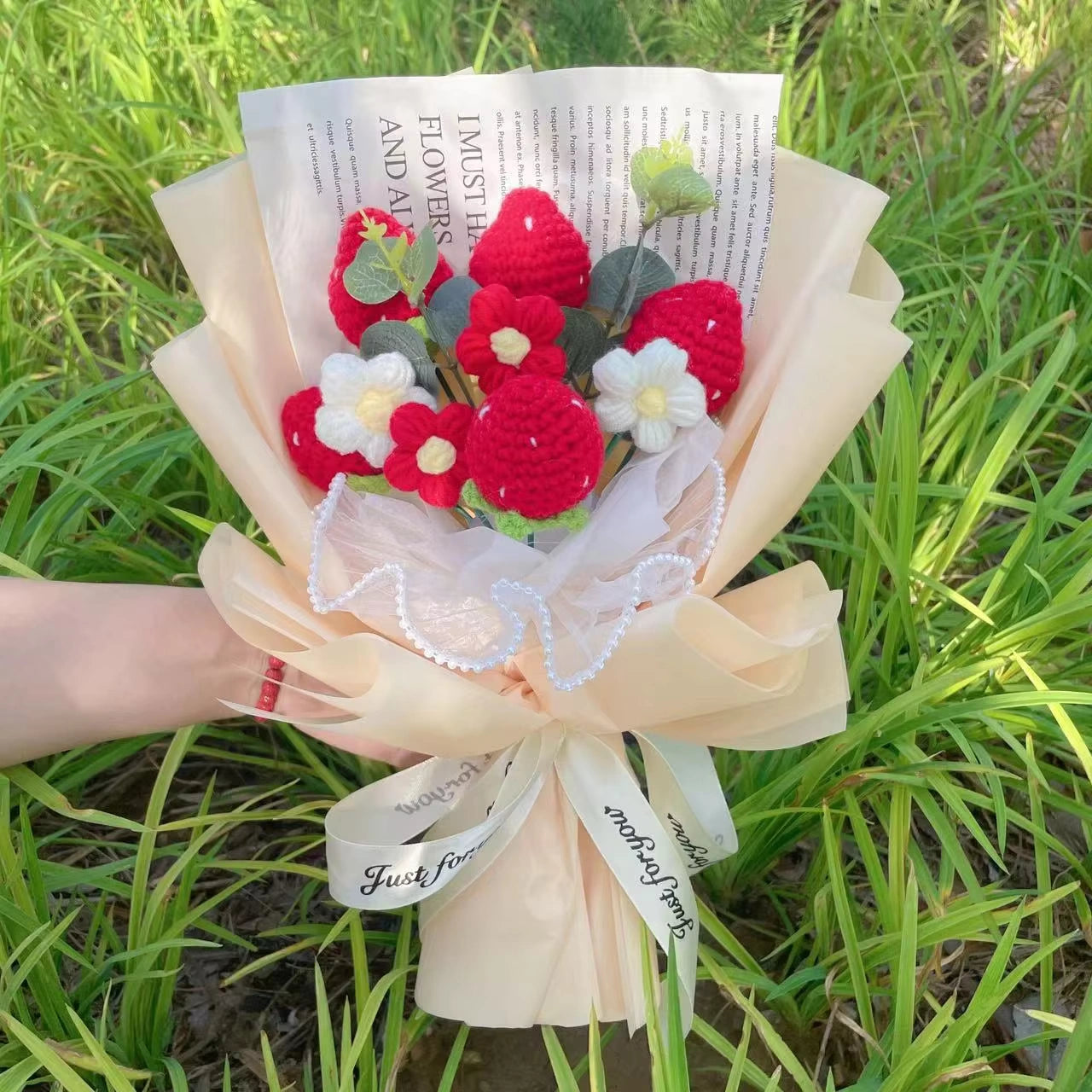 Strawberries - Crochet Flowers Bouquet w/ Mix