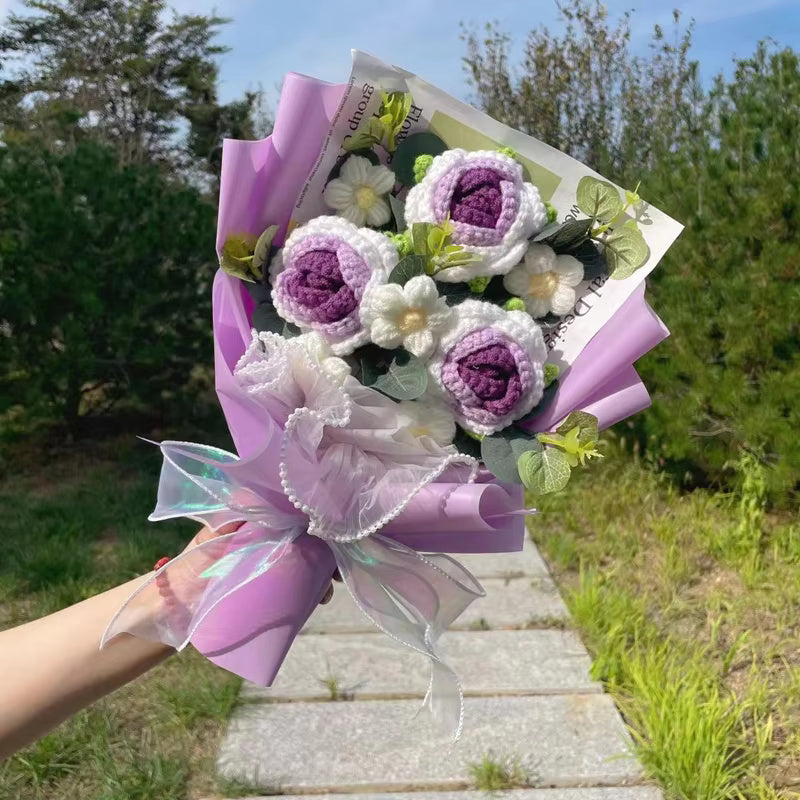 "Triple Rose" - Handmade Rose Crochet Flowers Bouquet w/ Mix