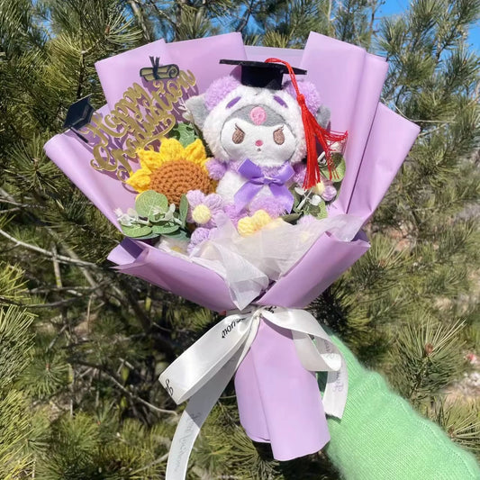 Kuromi Graduation Bouquet - Handmade Crochet Bouquets - Sunflower, Plush
