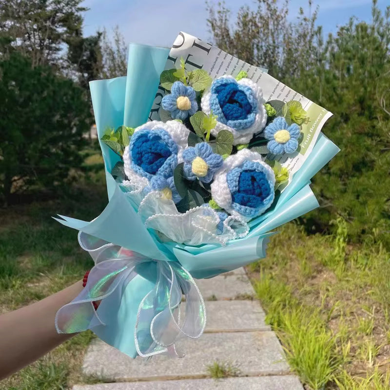 "Triple Rose" - Handmade Rose Crochet Flowers Bouquet w/ Mix
