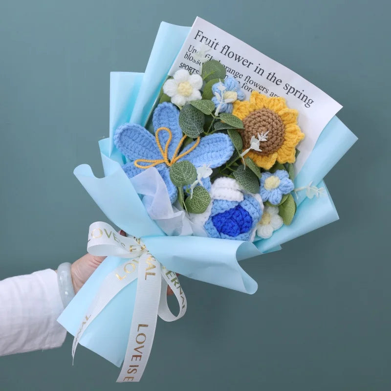 "Frolicking" - Handmade Crochet Bouquets - Sunflower, Lily, Rose