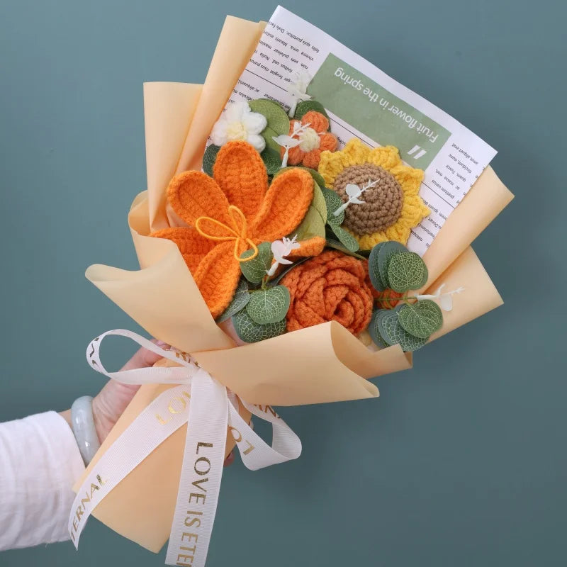 "Frolicking" - Handmade Crochet Bouquets - Sunflower, Lily, Rose