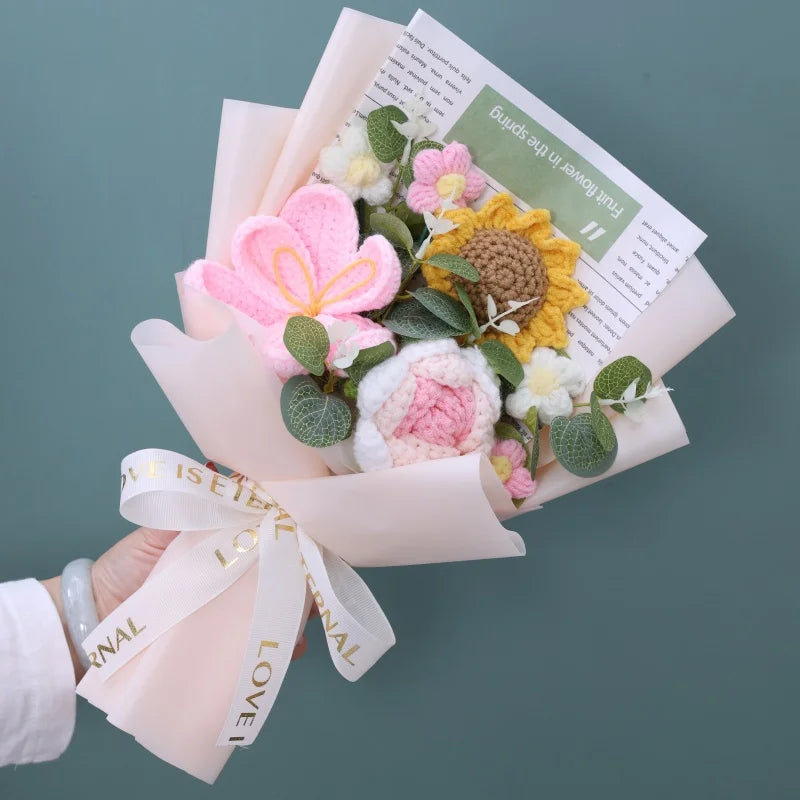 "Frolicking" - Handmade Crochet Bouquets - Sunflower, Lily, Rose