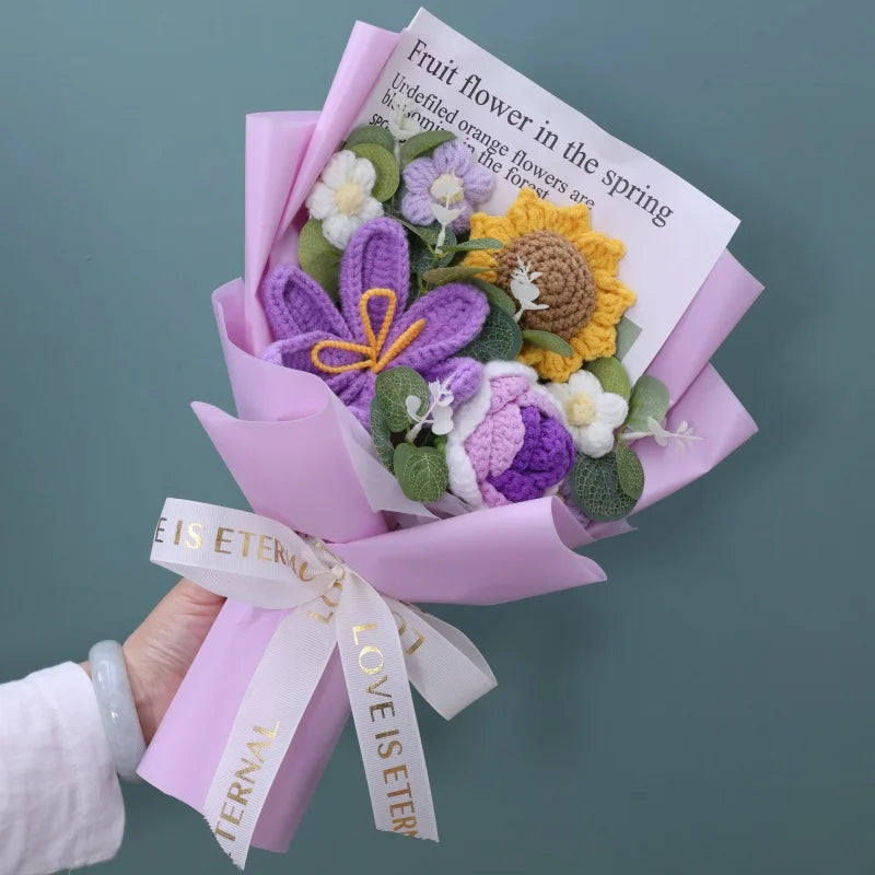 "Frolicking" - Handmade Crochet Bouquets - Sunflower, Lily, Rose