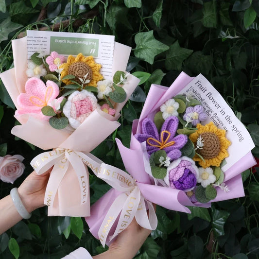 "Frolicking" - Handmade Crochet Bouquets - Sunflower, Lily, Rose