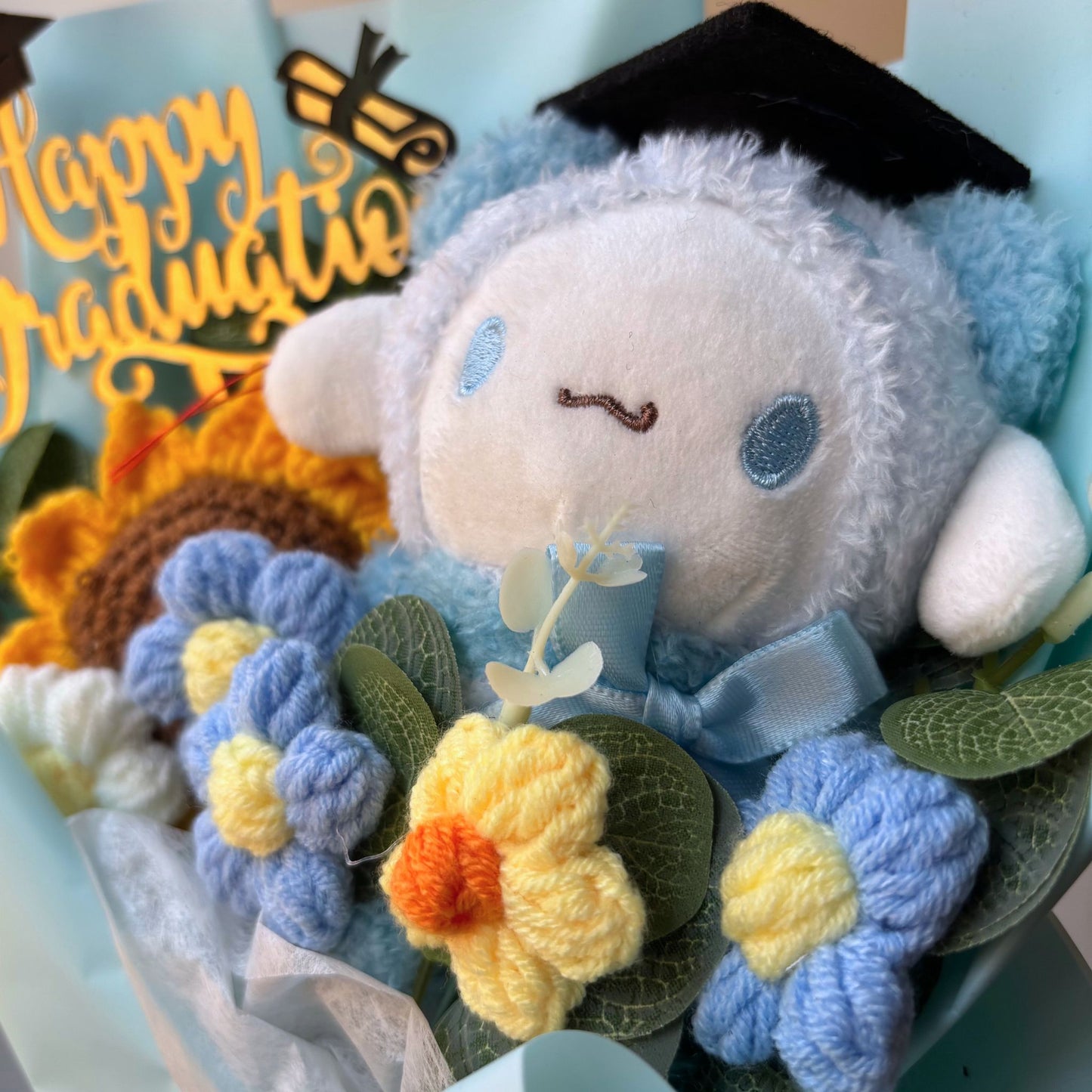 Cinnamoroll Graduation Bouquet 🎓 Handmade Crochet Bouquets - Sunflower, Plush
