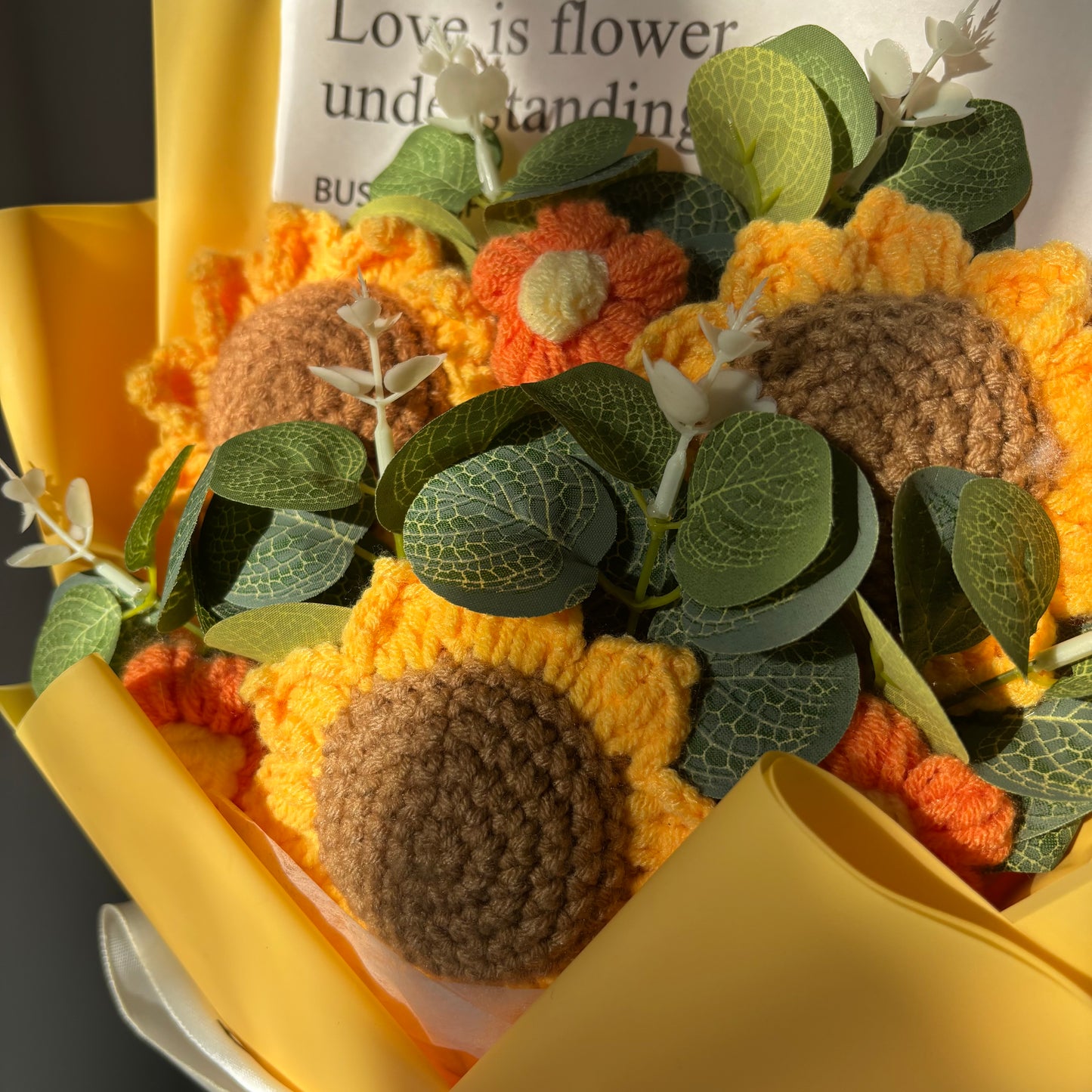 "Summer Trio" - Sunflower Crochet Flowers Bouquet w/ Mix