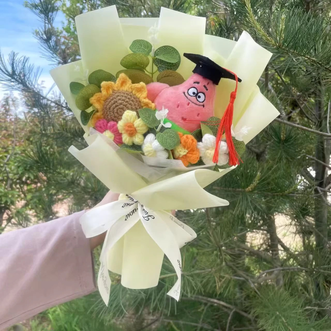Patrick Graduation Bouquet  - Handmade Crochet Bouquets - Sunflower, Plush