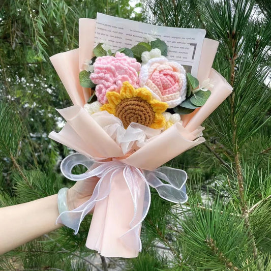 "Dawn" - Sunflower Tulip Crochet Flowers Bouquet w/ Mix