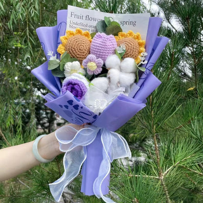 "Springtime" - Sunflower Tulip Crochet Flowers Bouquet w/ Mix