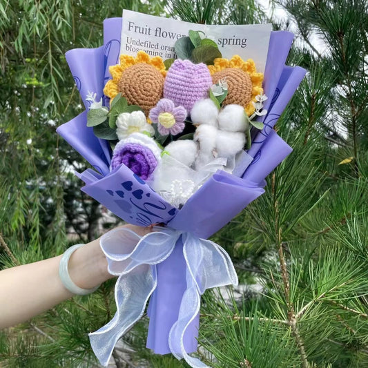 "Springtime" - Sunflower Tulip Crochet Flowers Bouquet w/ Mix