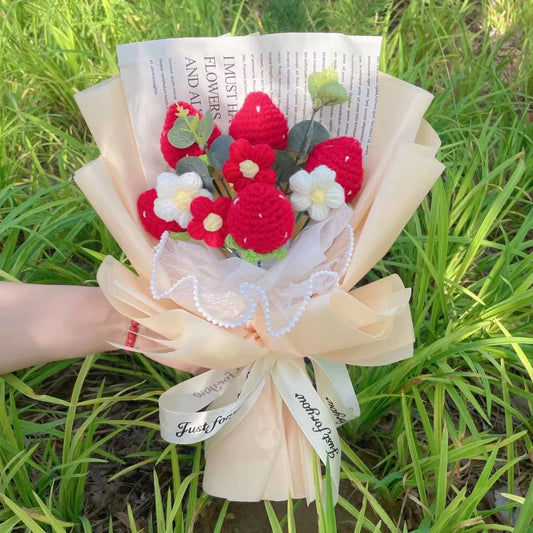 Strawberries - Crochet Flowers Bouquet w/ Mix