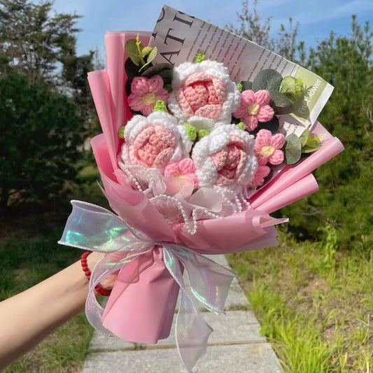 "Triple Rose" - Handmade Rose Crochet Flowers Bouquet w/ Mix