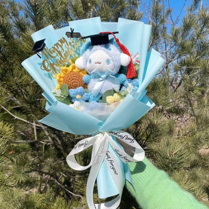 Cinnamoroll Graduation Bouquet - Handmade Crochet Bouquets - Sunflower, Plush