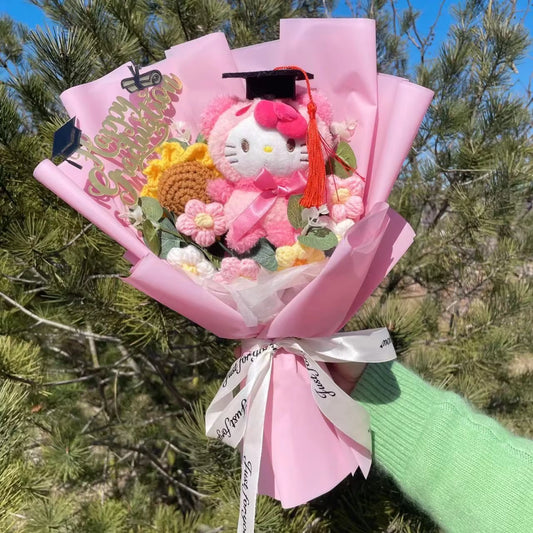 Hello Kitty Graduation Bouquet  - Handmade Crochet Bouquets - Sunflower, Plush