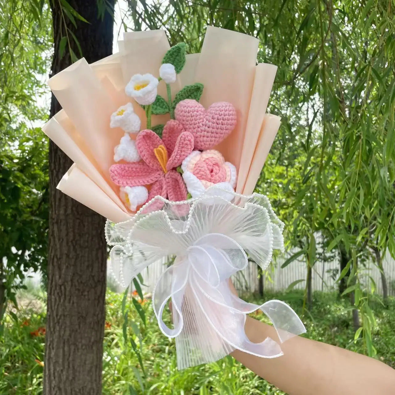 "Valley of Love" - Handmade Lily of the Valley Crochet Flowers Bouquet w/ Mix