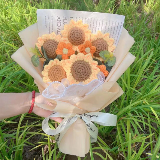"Sunrise" - Sunflower Crochet Flowers Bouquet w/ Mix
