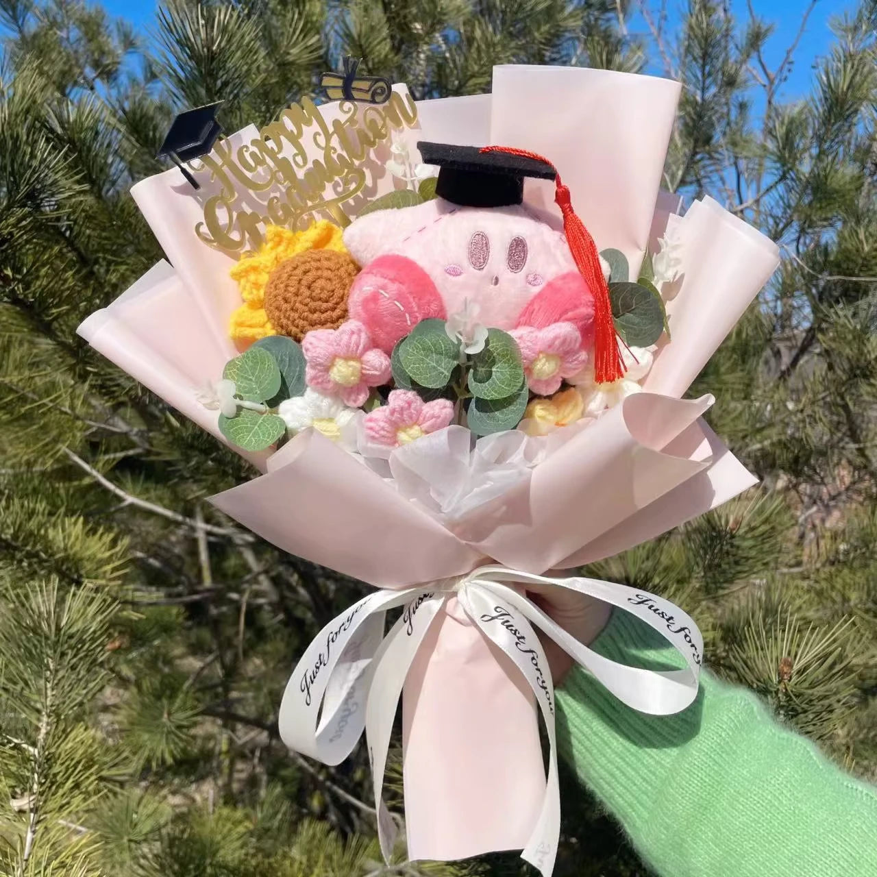 Kirby Graduation Bouquet  - Handmade Crochet Bouquets - Sunflower, Plush