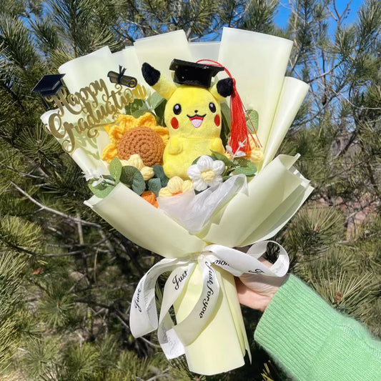 Pikachu Graduation Bouquet  - Handmade Crochet Bouquets - Sunflower, Plush