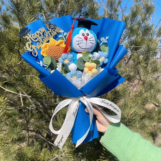 Doraemon Graduation Bouquet  - Handmade Crochet Bouquets - Sunflower, Plush