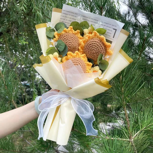 "Trio" - Sunflower Crochet Flowers Bouquet w/ Mix