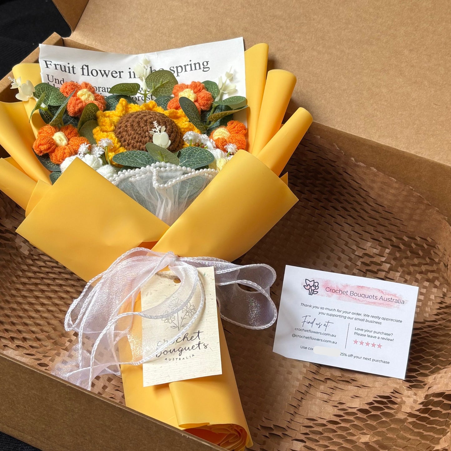 "Sunray" - Sunflower Crochet Bouquet w/ Mix