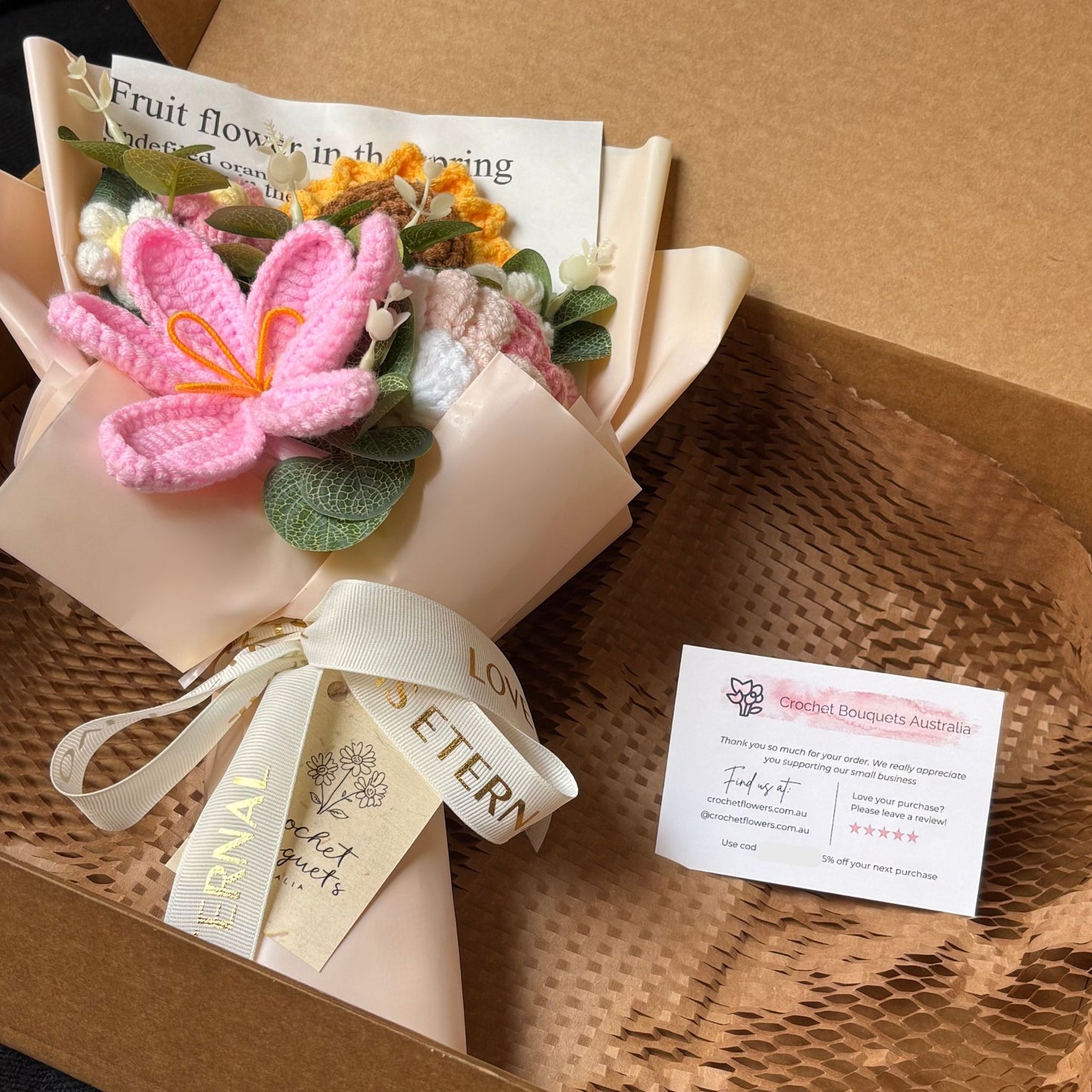 "Frolicking" - Handmade Crochet Bouquets - Sunflower, Lily, Rose