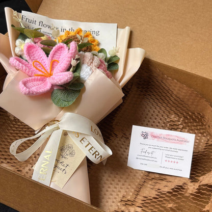 "Frolicking" - Handmade Crochet Bouquets - Sunflower, Lily, Rose