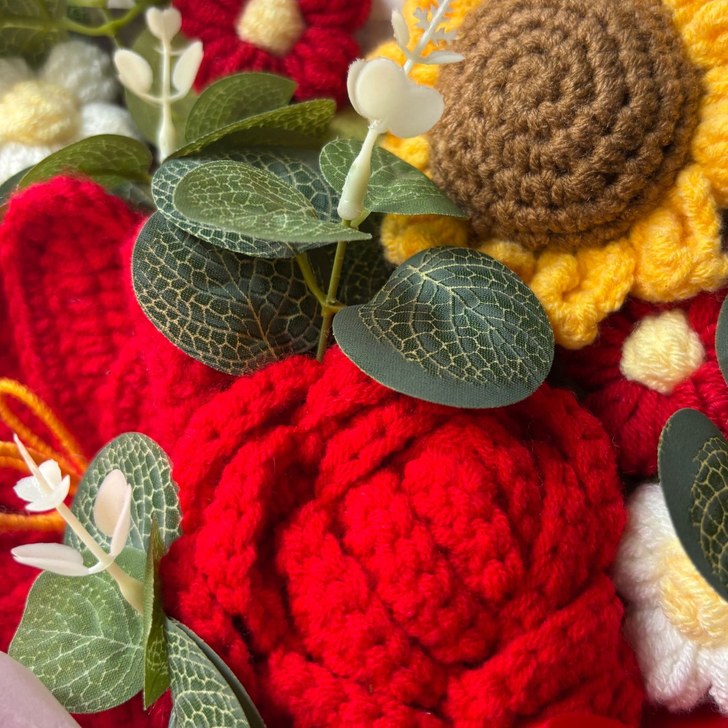 "Frolicking" - Handmade Crochet Bouquets - Sunflower, Lily, Rose