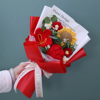 "Frolicking" - Handmade Crochet Bouquets - Sunflower, Lily, Rose