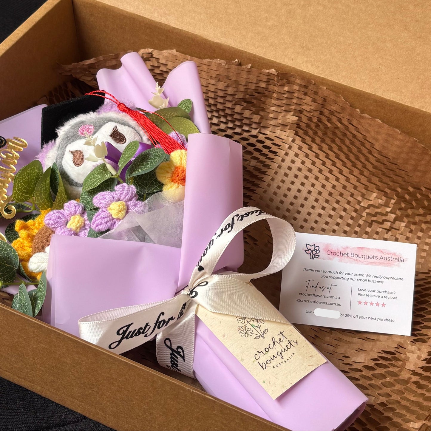 Kuromi Graduation Bouquet 🎓 Handmade Crochet Bouquets - Sunflower, Plush