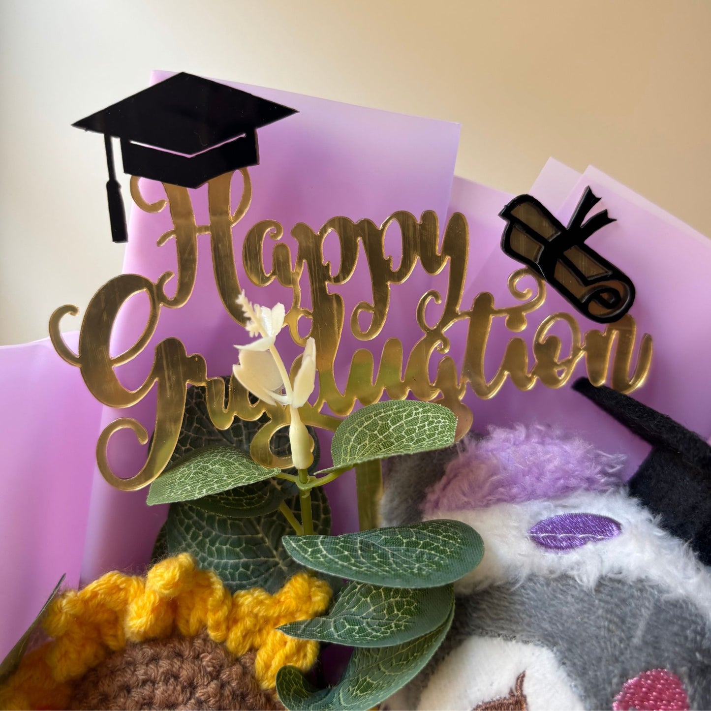Kuromi Graduation Bouquet 🎓 Handmade Crochet Bouquets - Sunflower, Plush