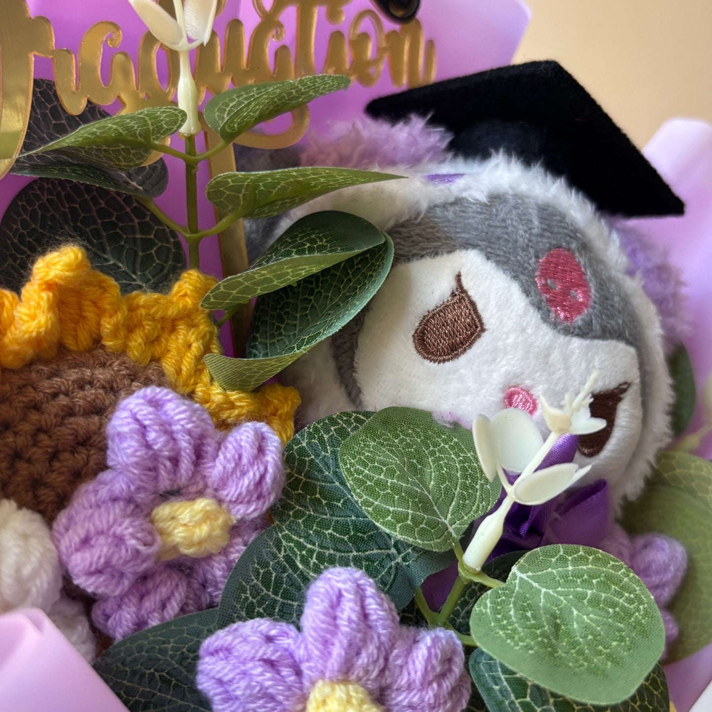 Kuromi Graduation Bouquet 🎓 Handmade Crochet Bouquets - Sunflower, Plush