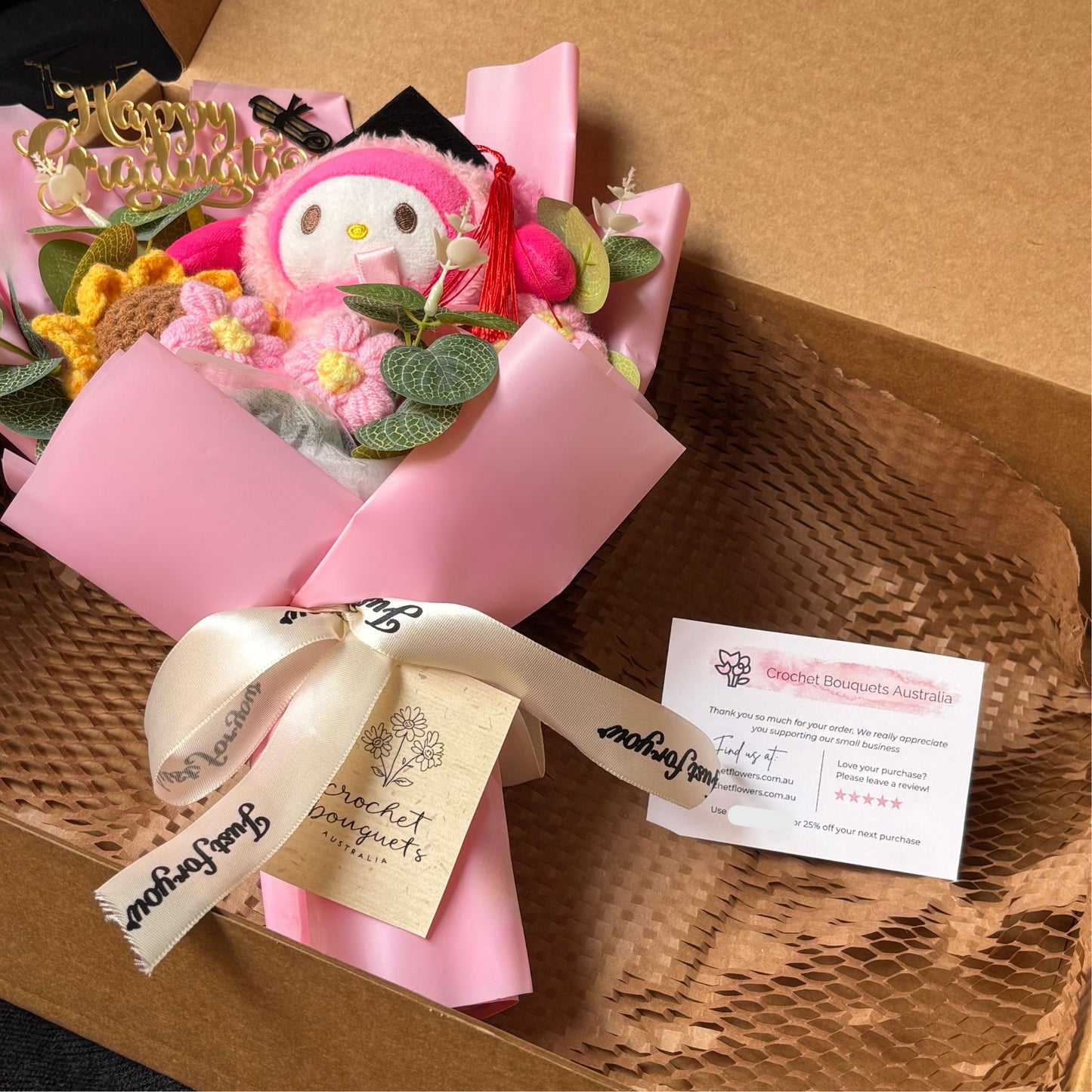 My Melody Graduation Bouquet 🎓 Handmade Crochet Bouquets - Sunflower, Plush