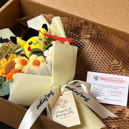 Pikachu Graduation Bouquet 🎓 Handmade Crochet Bouquets - Sunflower, Plush