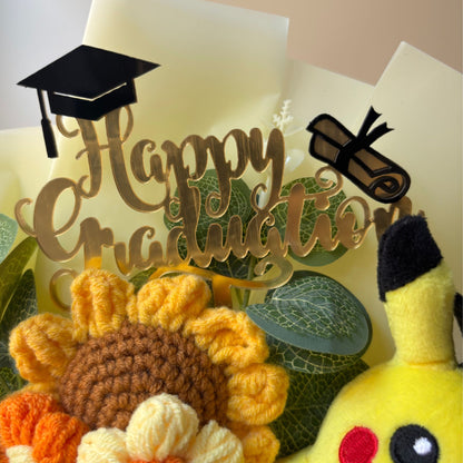 Pikachu Graduation Bouquet 🎓 Handmade Crochet Bouquets - Sunflower, Plush
