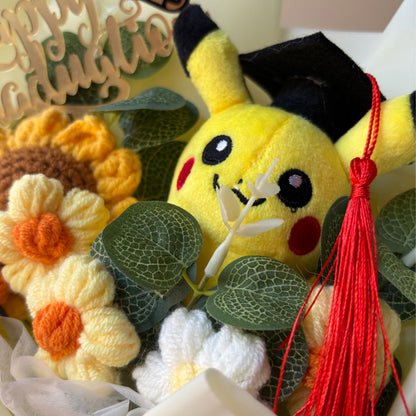 Pikachu Graduation Bouquet 🎓 Handmade Crochet Bouquets - Sunflower, Plush